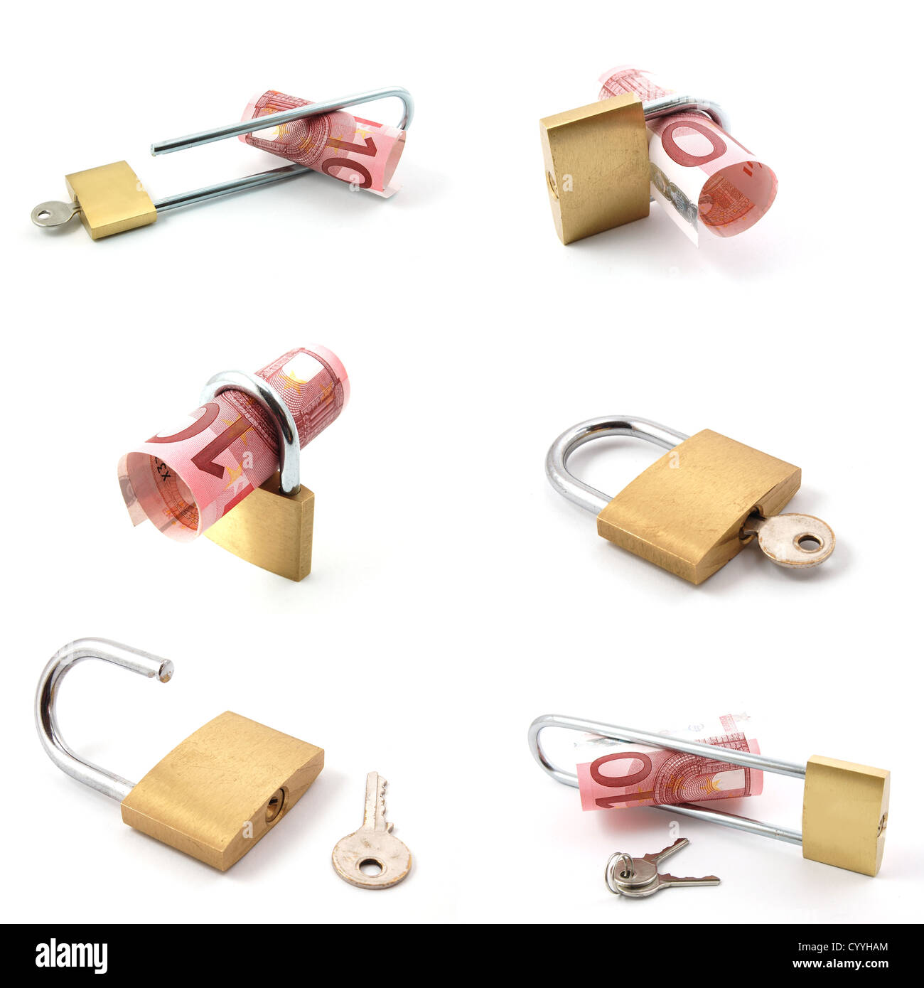 L'argent et d'un cadenas collection isolé sur fond blanc Banque D'Images