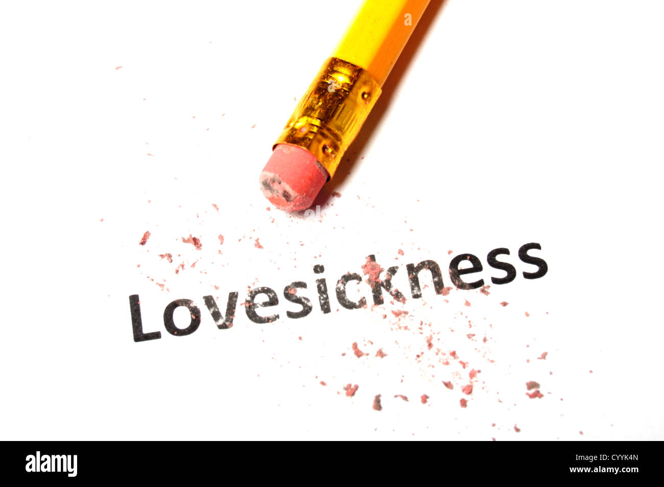 Concept lovesickness ou l'amour avec un crayon et une gomme sur blanc Banque D'Images