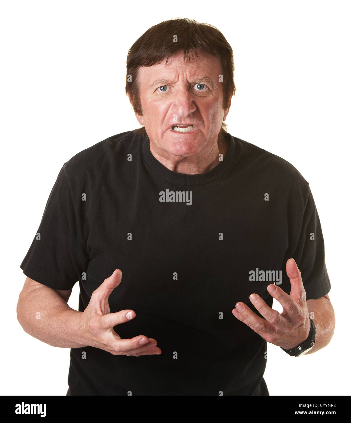 Mature ennuyé Caucasian man over white background Banque D'Images