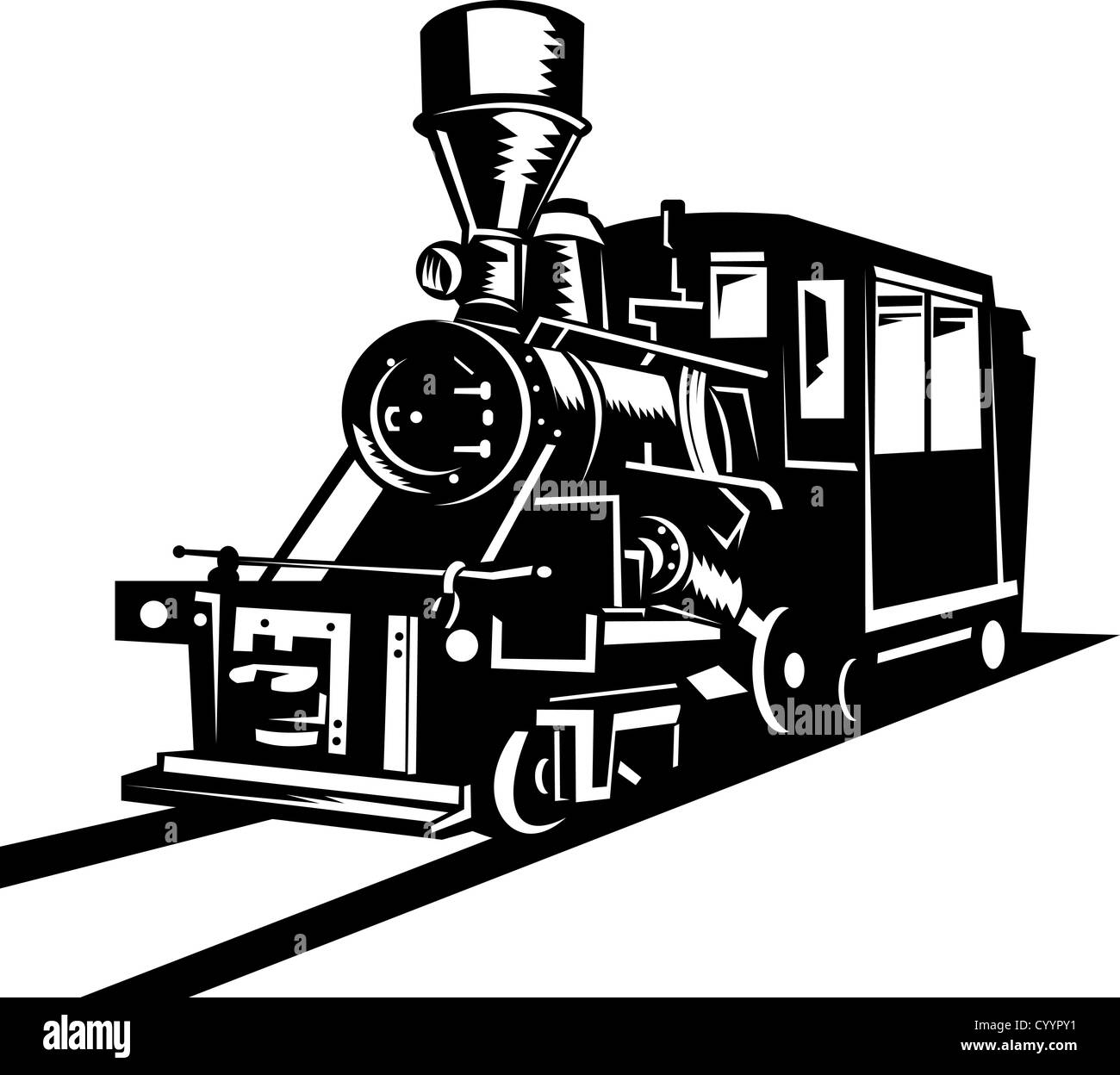 Illustration d'un train à vapeur locomotive de chemin de fer, qui se fait dans le style rétro gravure sur bois Banque D'Images