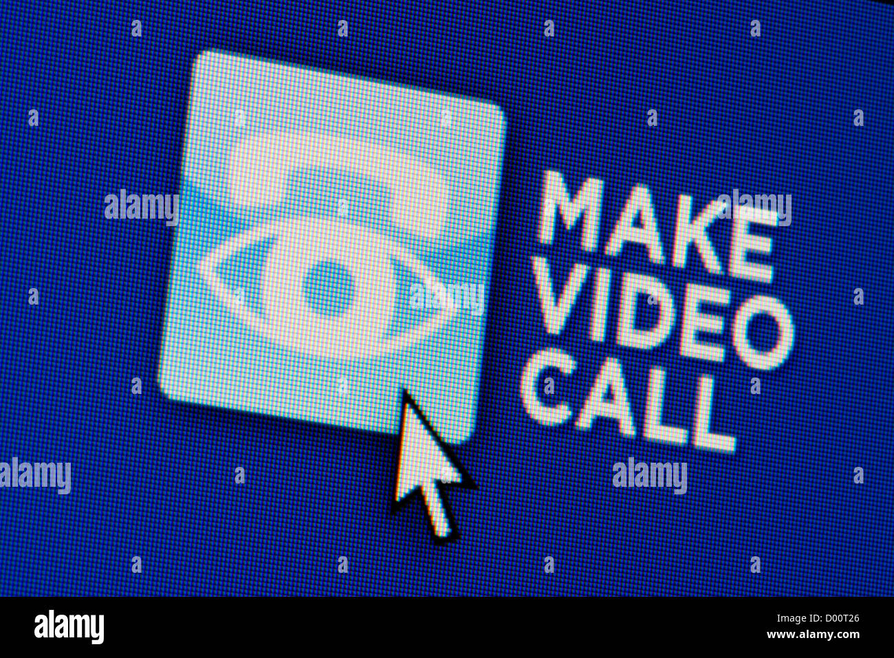 Close up d'un site fictif doté d'un bouton qui invite les utilisateurs à faire un appel vidéo. Banque D'Images