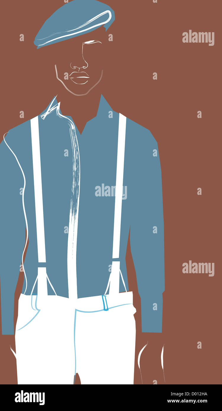 Un homme portant un béret et bretelles Photo Stock - Alamy