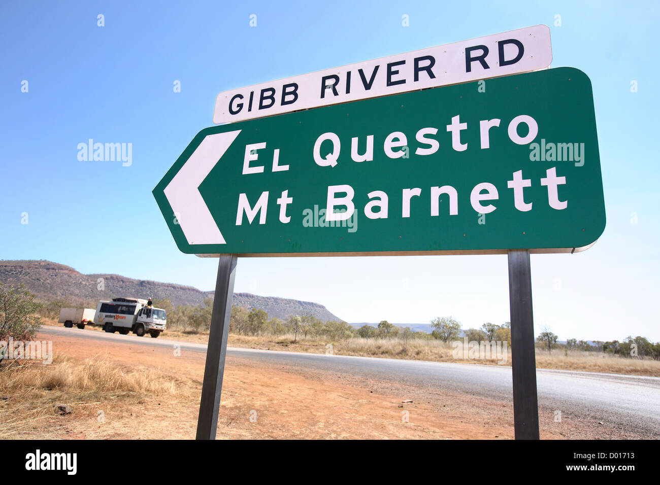 Signe de route au début de la Gibb River Road. De Kimberley, en Australie occidentale. Banque D'Images