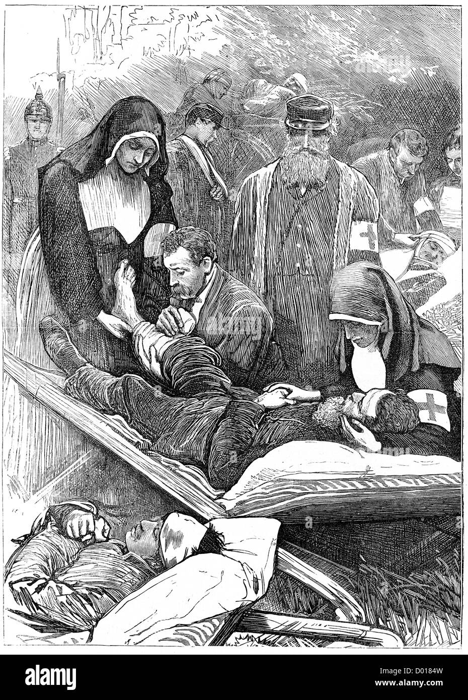 Tendant les soldats blessés pendant la guerre prussien Franco Banque D'Images