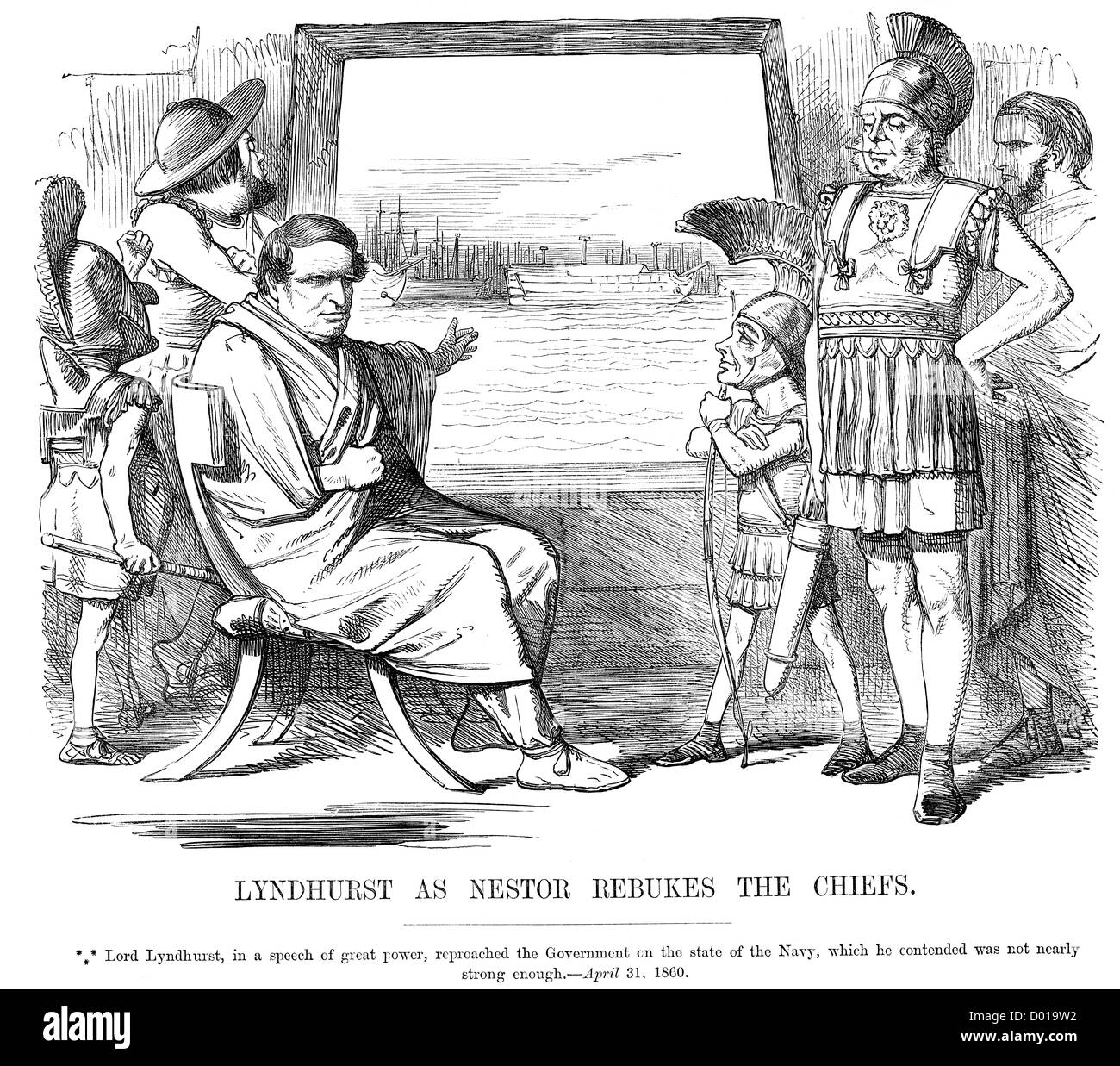 Lyndhurst comme Nester menace la chefs. Caricature politique à propos de Lord Lyndhurst se plaindre de l'état de la Marine royale Banque D'Images