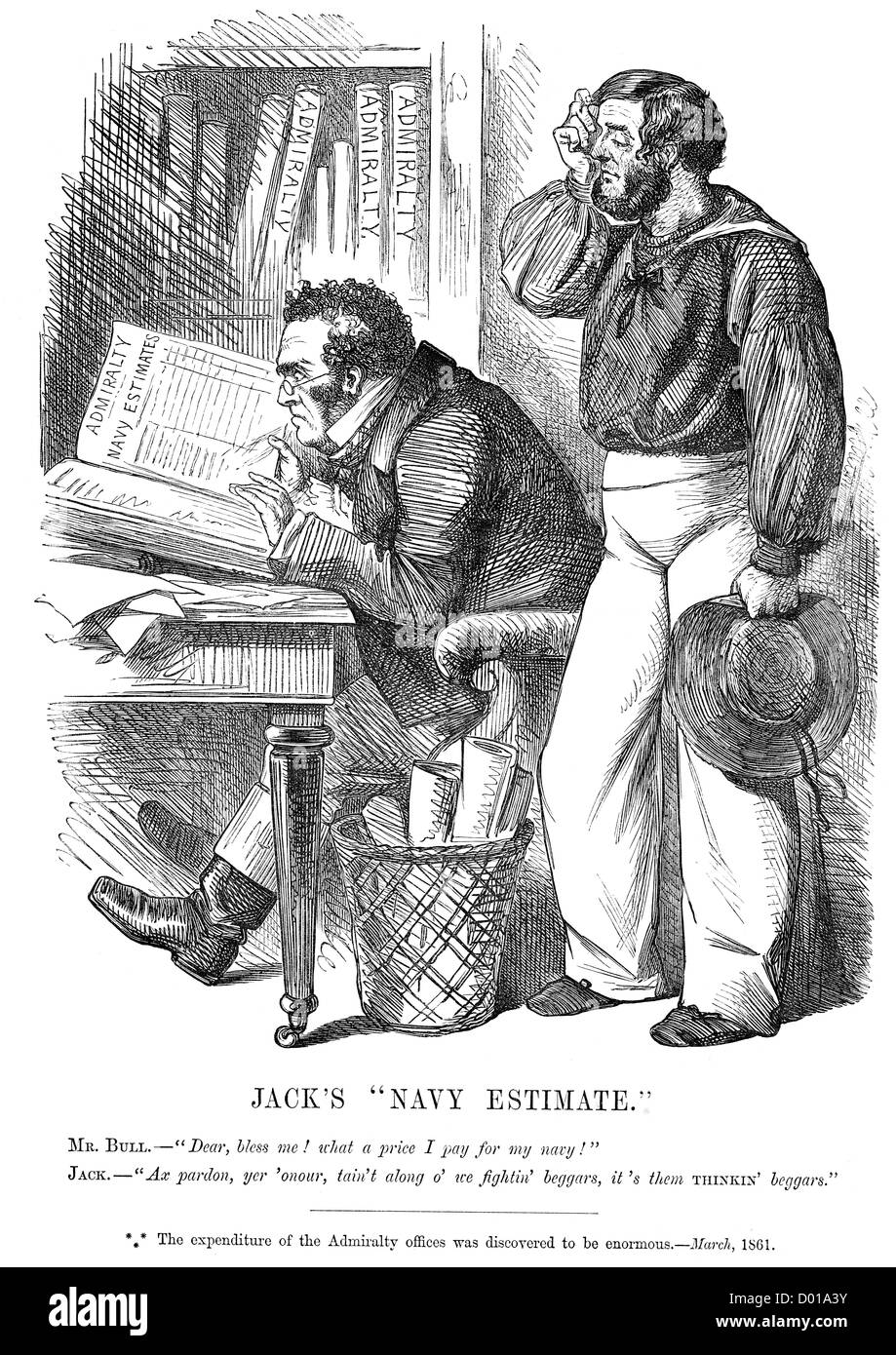 Jack Tar's 'Estimation de la marine". Caricature politique sur le coût de la Marine royale, Mars 1861 Banque D'Images