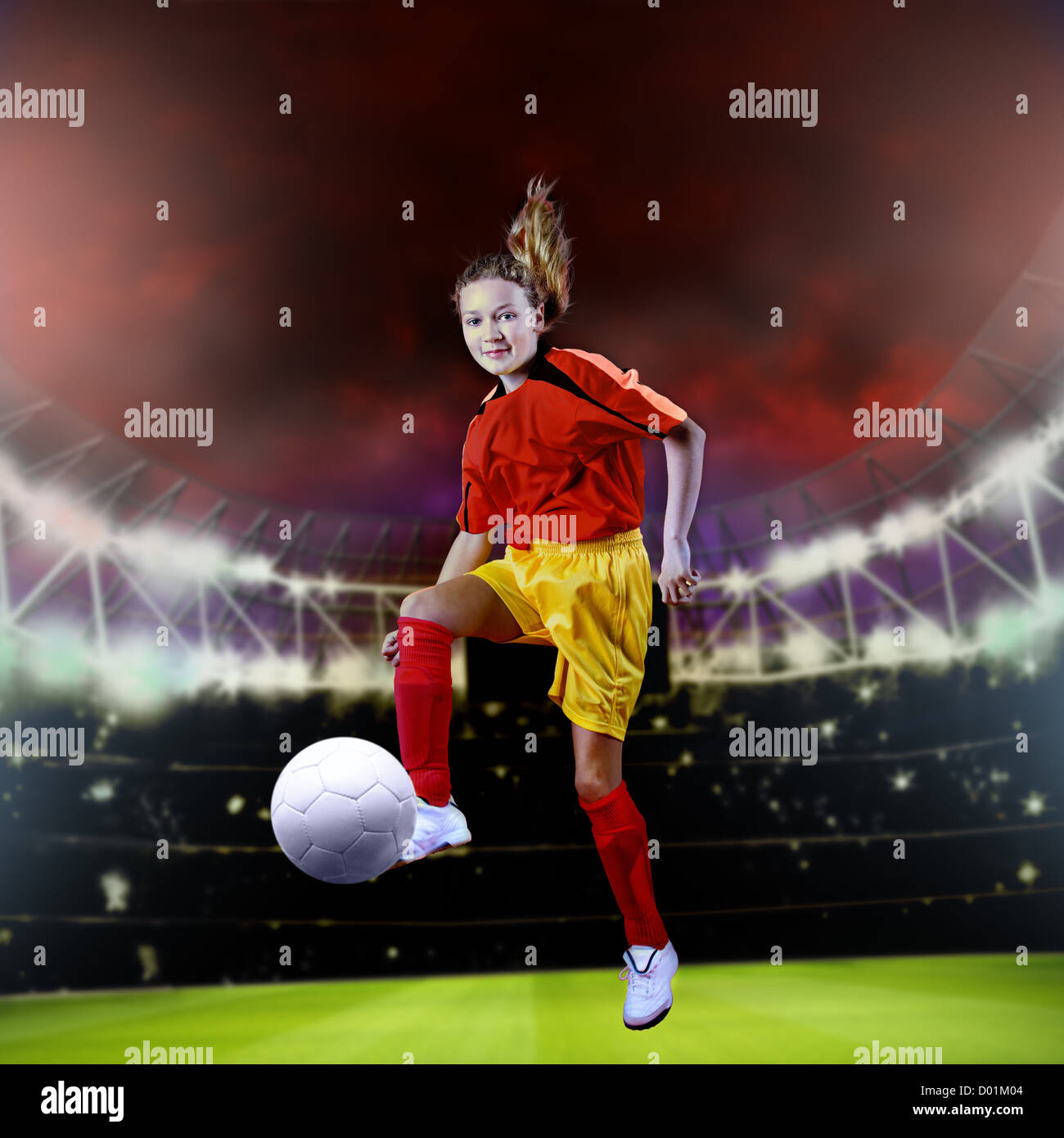 Portrait of a young female soccer ou de football player Banque D'Images