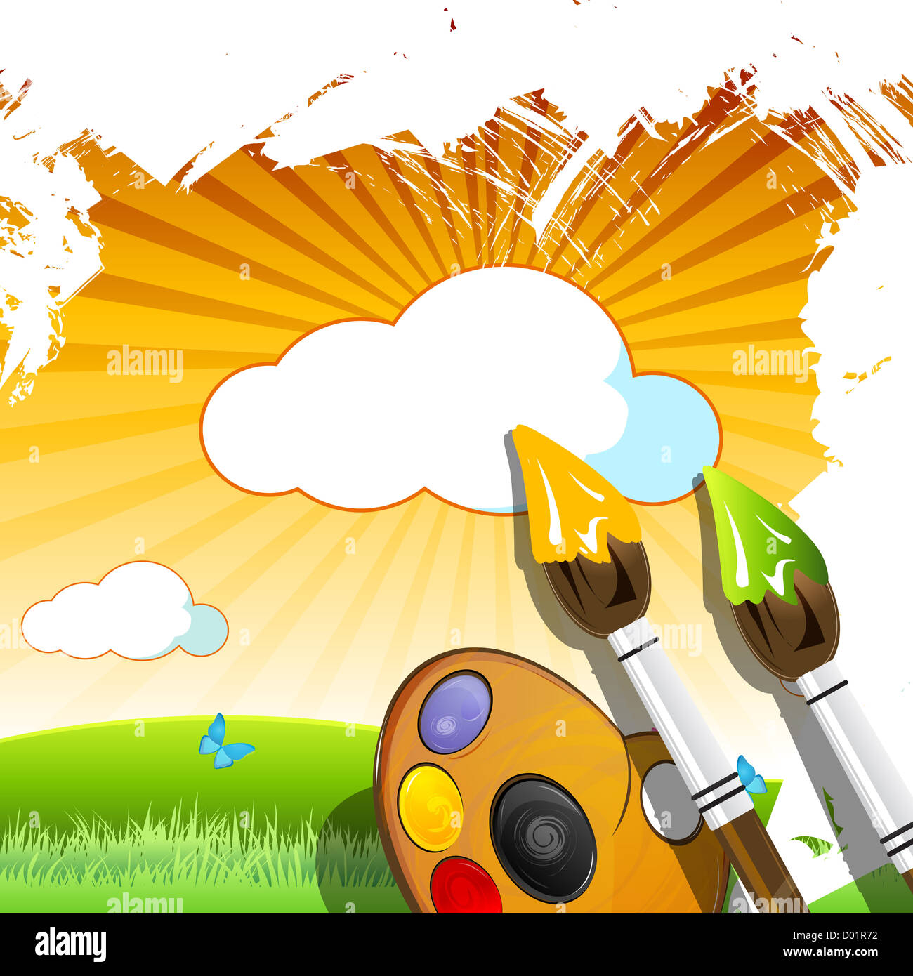 Illustration du cadre naturel magnifique peinture sur fond blanc Banque D'Images