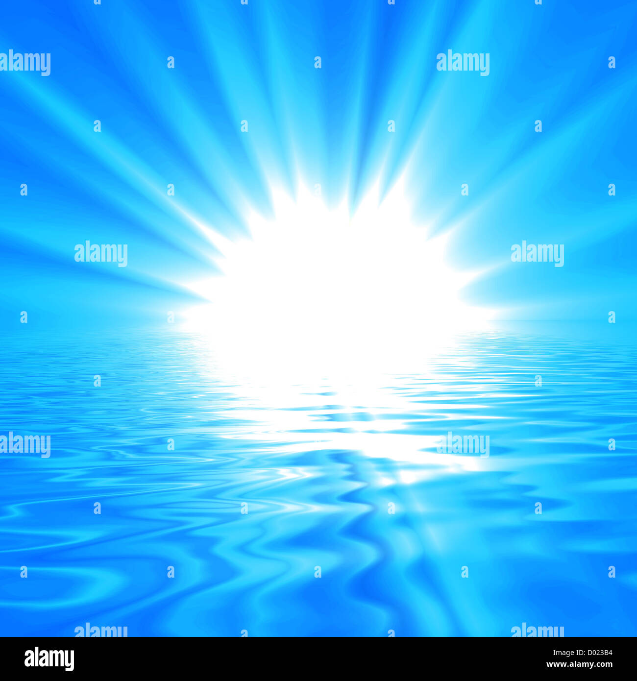 Ciel bleu avec du soleil et de l'eau reflet montrant concept nature Banque D'Images