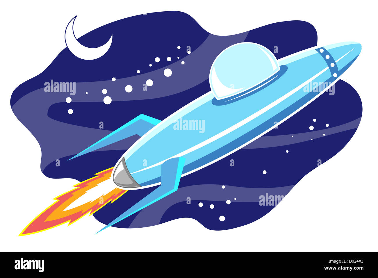 Illustration de l'espace en jet sky avec lune sur fond blanc Banque D'Images