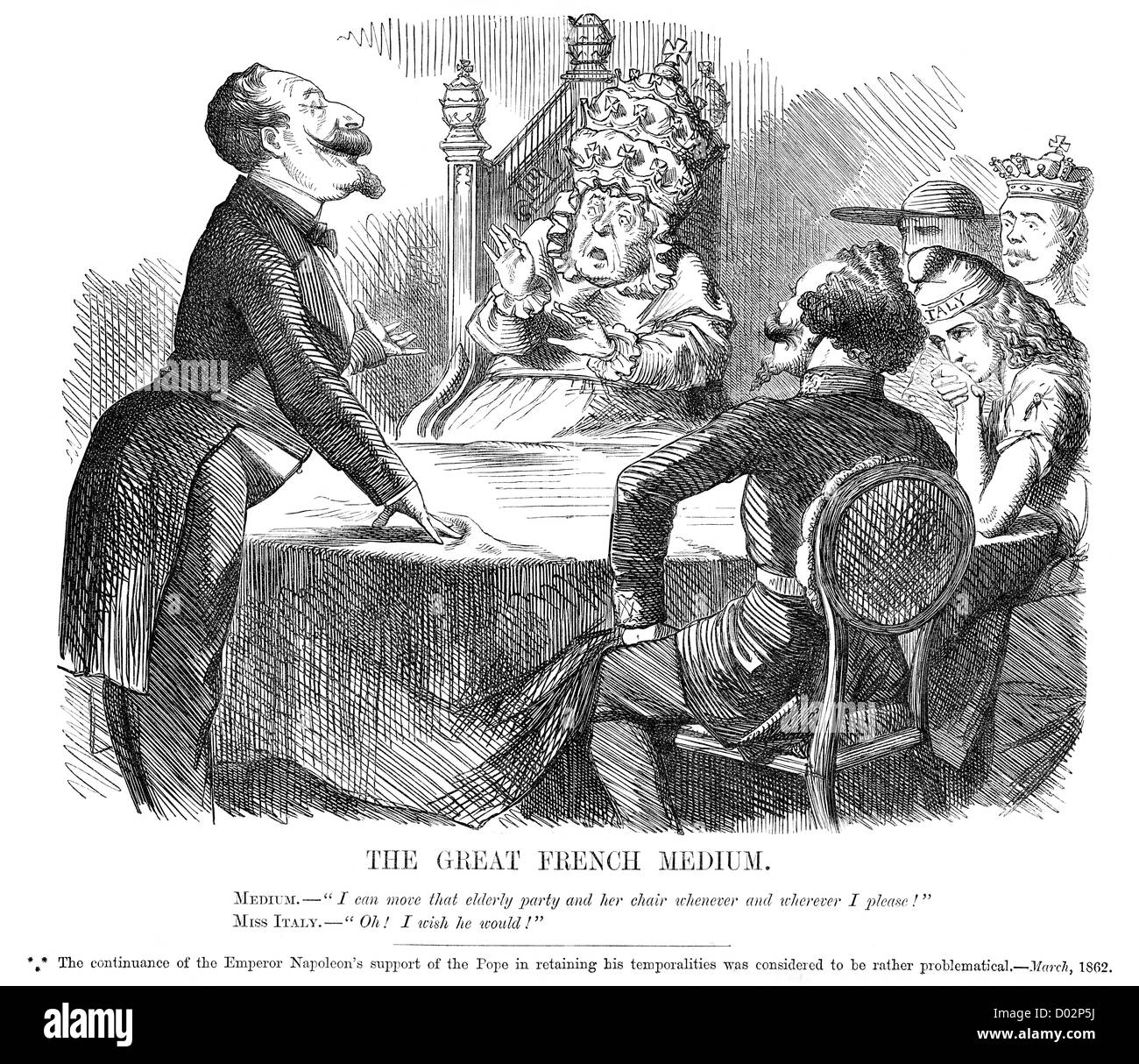 La grande moyen français. Caricature politique à propos de l'empereur Napoléon III en faveur du Pape, Mars 1862 Banque D'Images