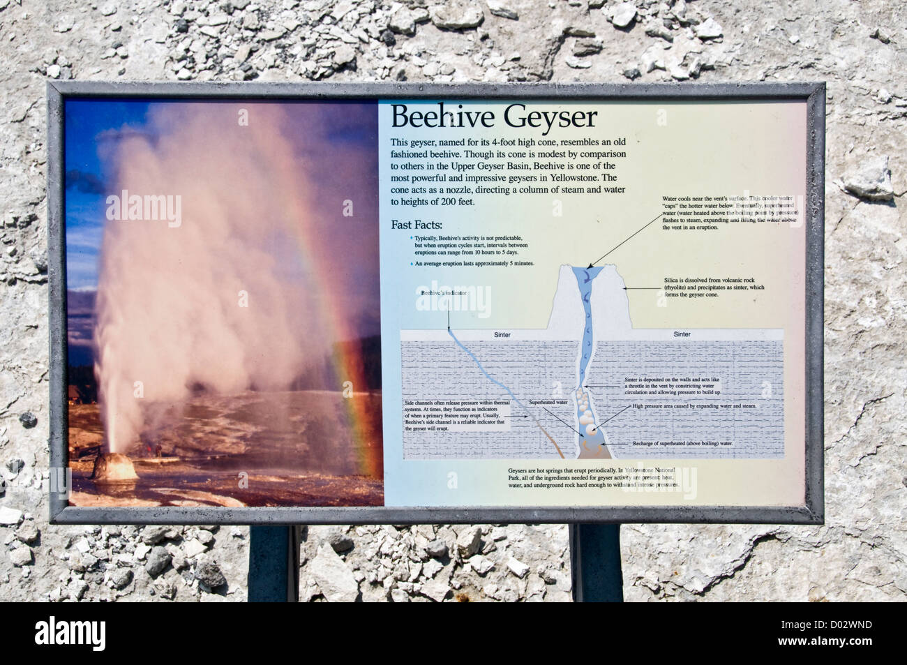 Geyser ruche Informations Inscription - Upper Geyser Basin, parc national de Yellowstone, Wyoming, USA Banque D'Images
