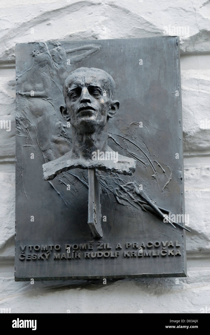 Prague, République tchèque. Une plaque commémorative à Rudolf Kremlicka - Parizska, peintre tchèque, a vécu et travaillé ici Banque D'Images