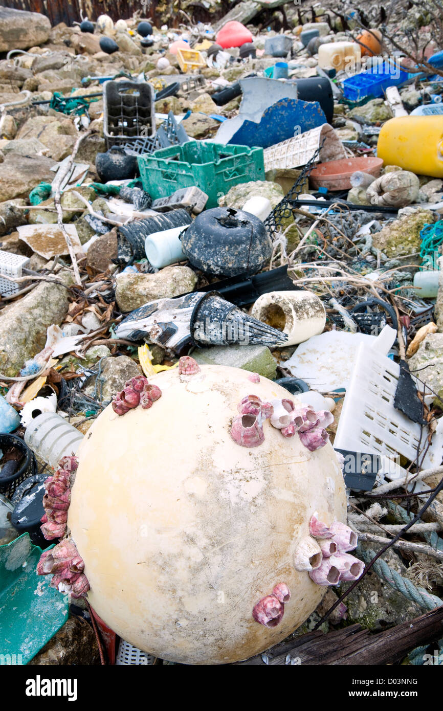 Cinquante tonnes de plastiques arrivent à mi-chemin chaque année apporté par les courants circulaires, connu sous le nom de la North Pacific Gyre. Banque D'Images