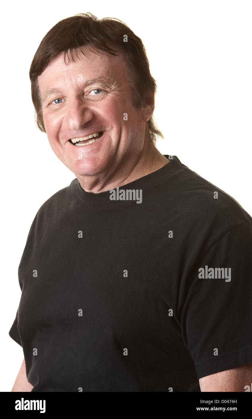 Mature Woman smiles sur fond blanc Banque D'Images