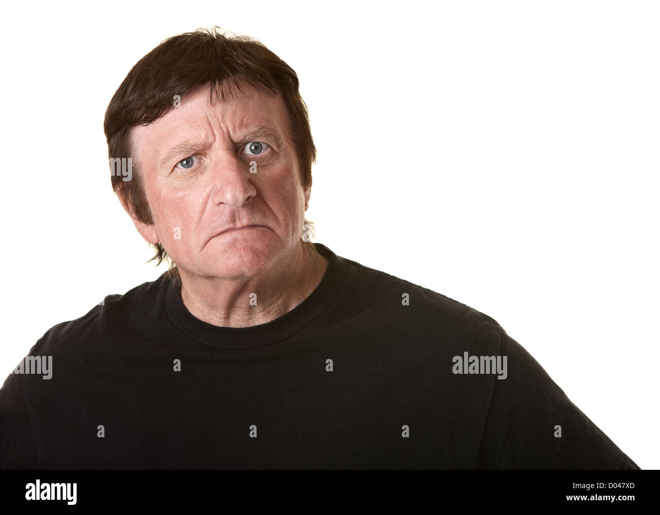 Mature man suspectes sur fond blanc Banque D'Images