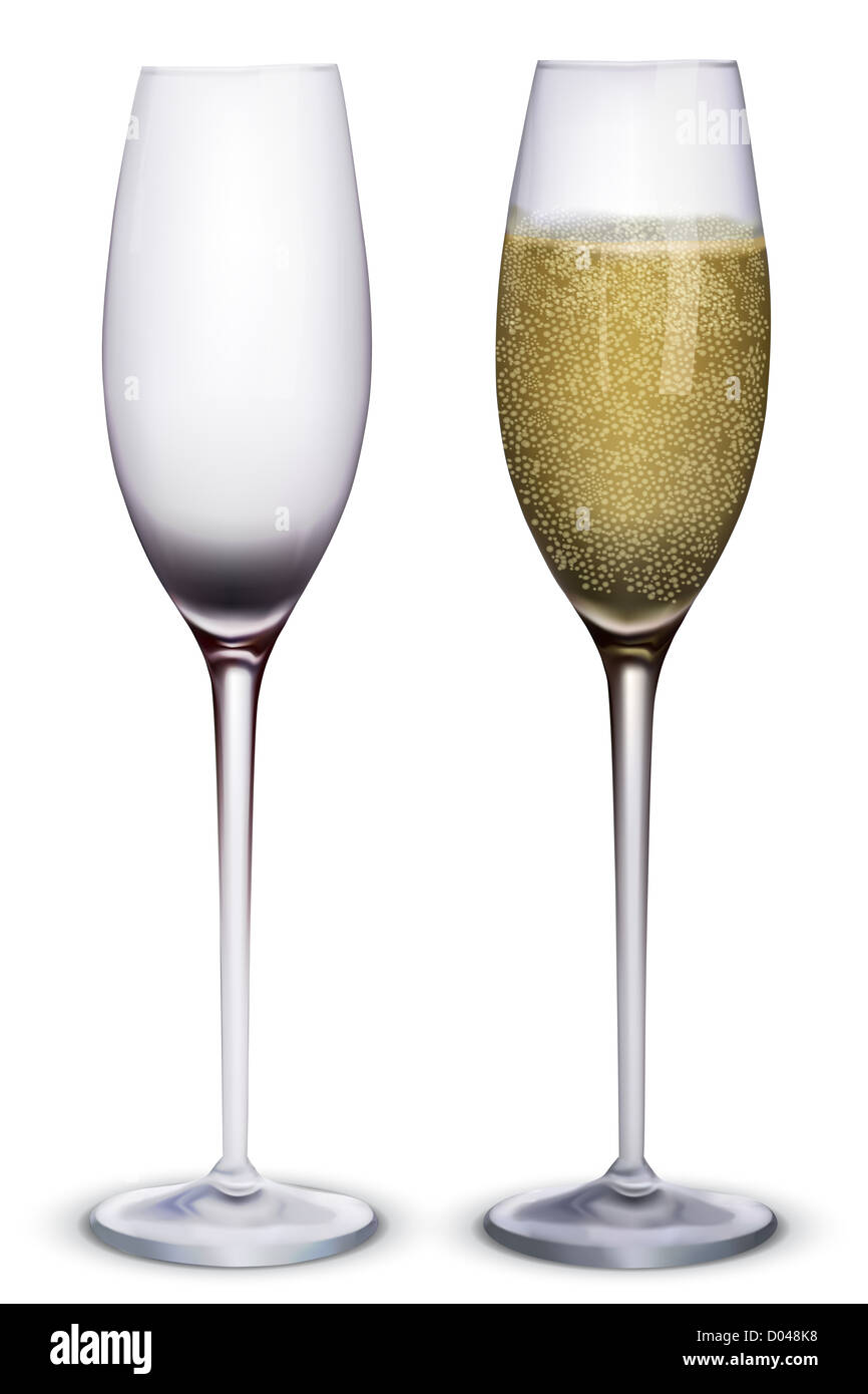 Illustration de champagne en verre sur fond blanc Banque D'Images