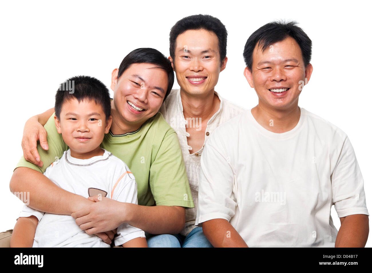 Les hommes asiatiques, différentes générations en arrière-plan blanc Banque D'Images