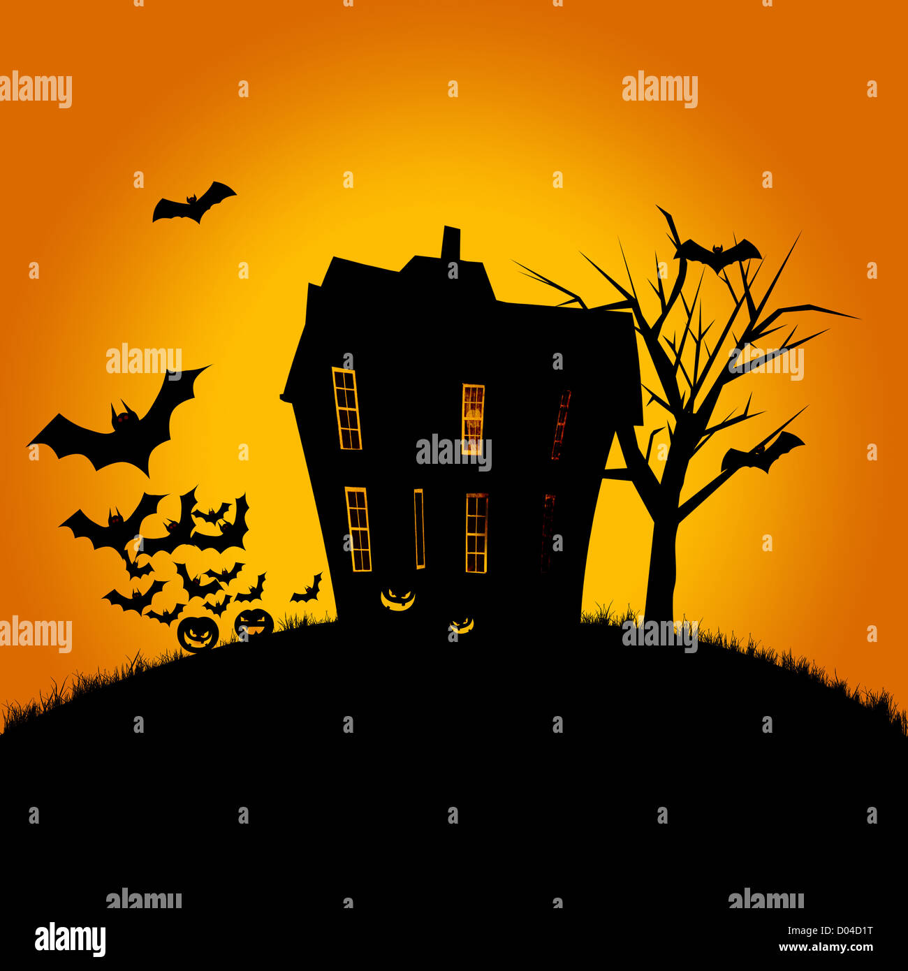 Affiche de l'Halloween, les citrouilles et voler les chauves-souris. Prix pour le texte. Banque D'Images