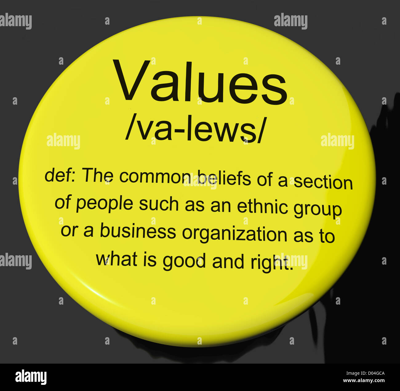 Définition des valeurs Principes bouton montre la vertu et la Morale Banque D'Images