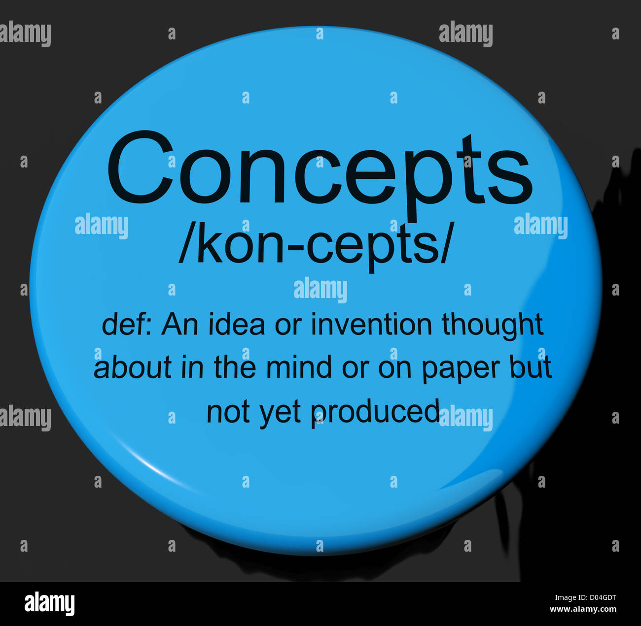 Concepts Définition Bouton montre des pensées des idées ou inventions Banque D'Images
