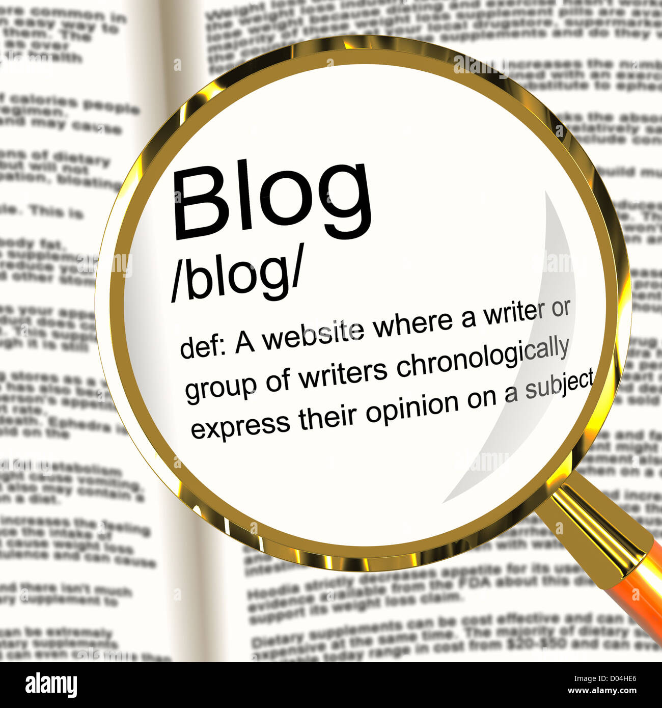 Définition Blog Blogging Site Web montre loupe ou Blogger Banque D'Images