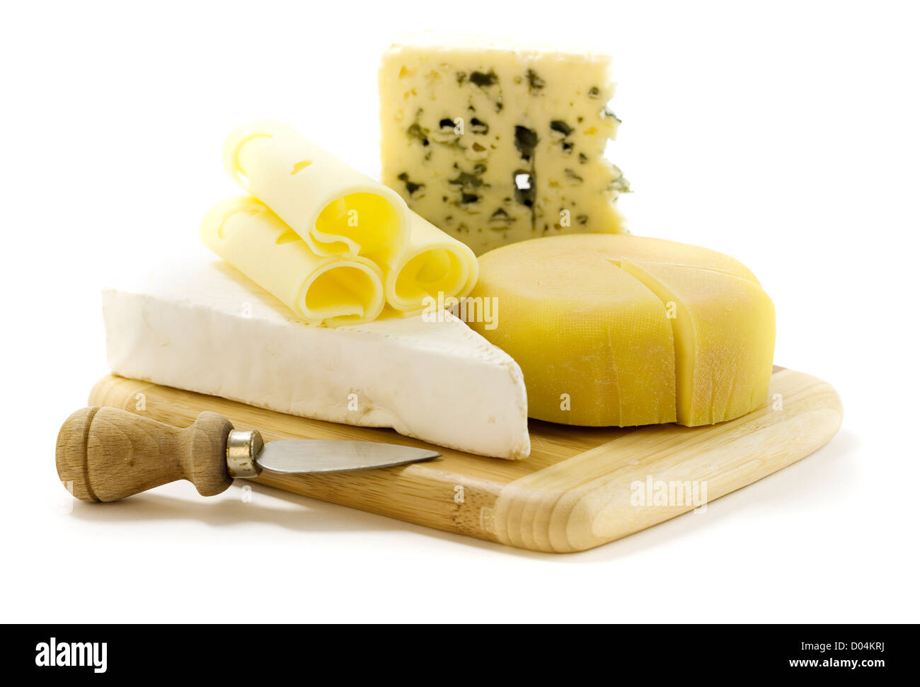 4 sortes de fromage avec un couteau à fromage Banque D'Images