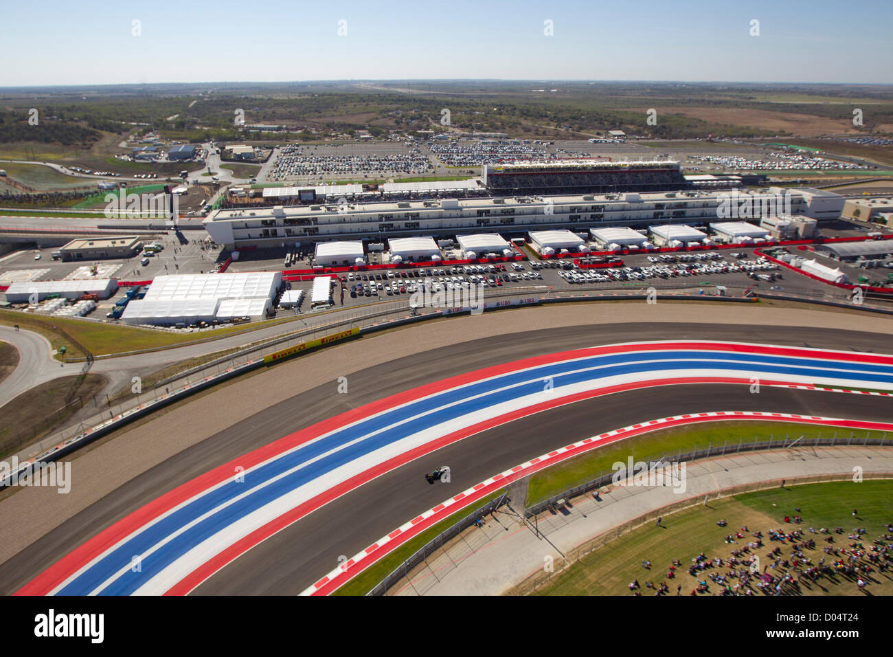 Un aperçu de la voie et d'enclos au cours de la F1 United States Grand Prix sur le circuit des Amériques la voie près de Austin. Banque D'Images