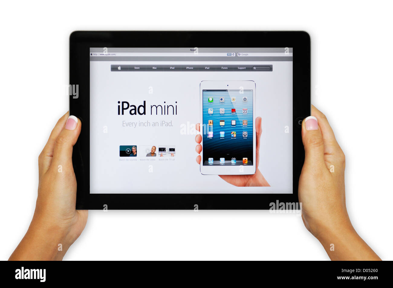 Montrant l'écran de l'iPad - site web Apple store iPad Mini Banque D'Images