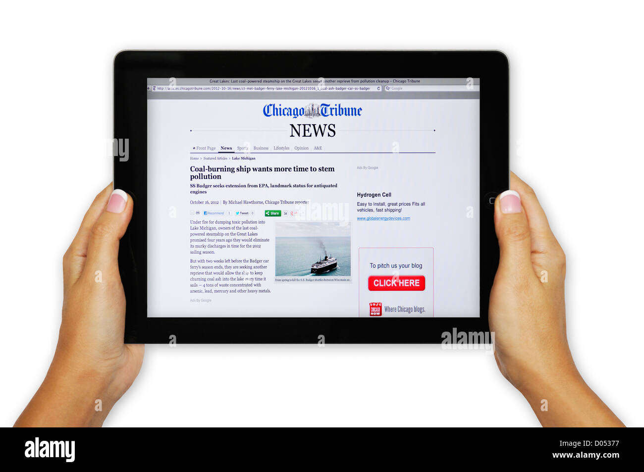 Montrant l'écran de l'iPad - site web du Chicago Tribune online news Banque D'Images