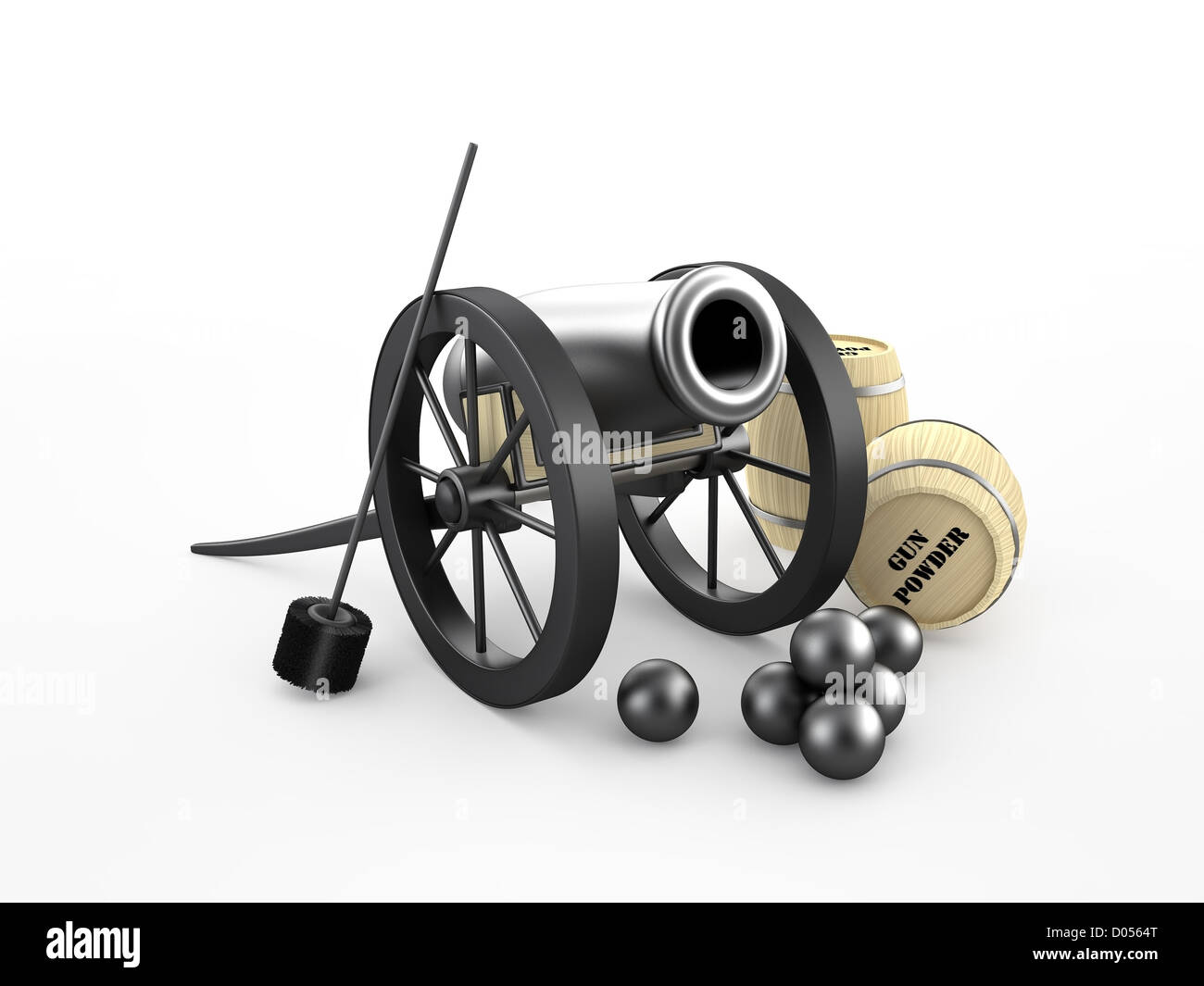 Canon antique sur roues isolated on white Banque D'Images