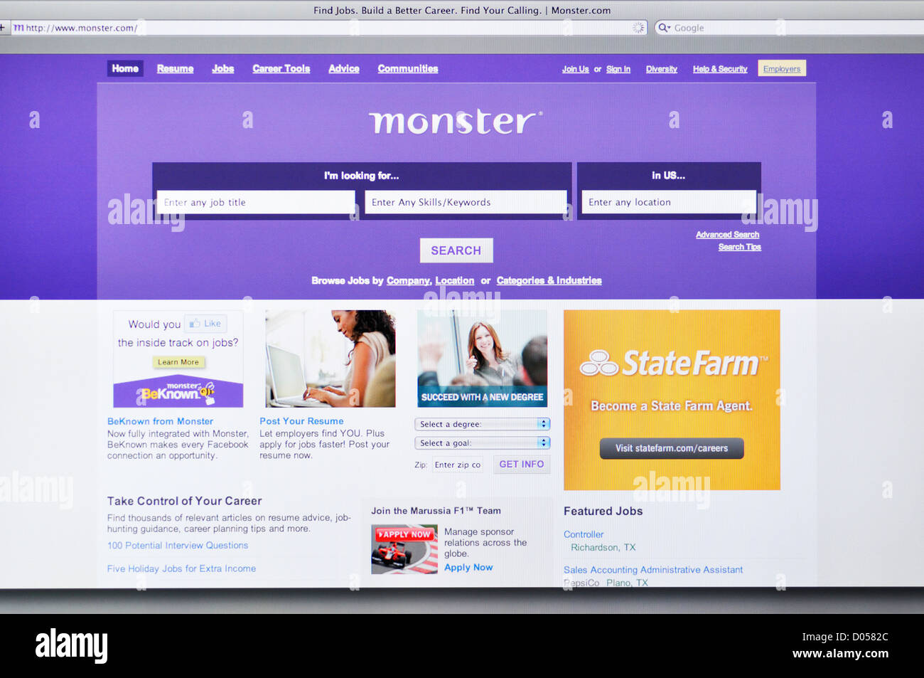 Monster.lu site web - moteur de recherche d'emploi Photo Stock - Alamy