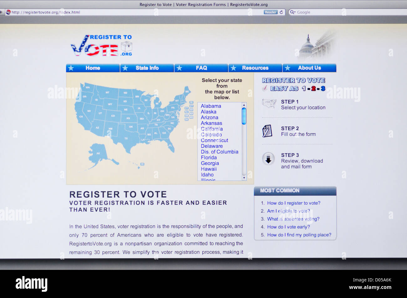 S'inscrire pour voter site web Banque D'Images