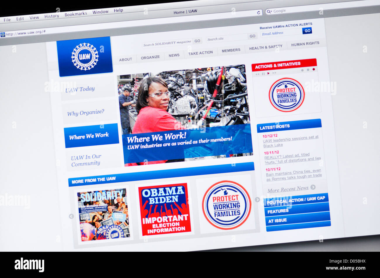 Site web de l'United Auto Workers Banque D'Images