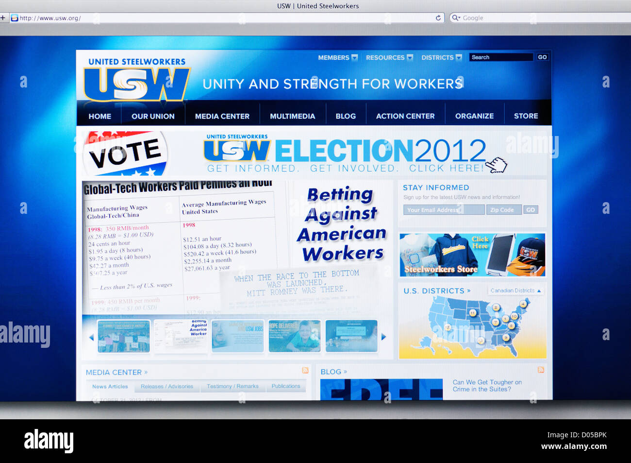 Site web United Steel Workers Banque D'Images