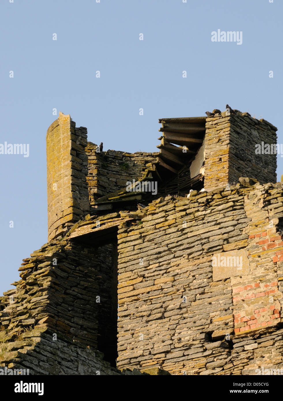 Les vestiges d'un escalier à vis dans une tour en ruine du château de Thurso, Thurso, Caithness, en Écosse. 27Jun10 Banque D'Images
