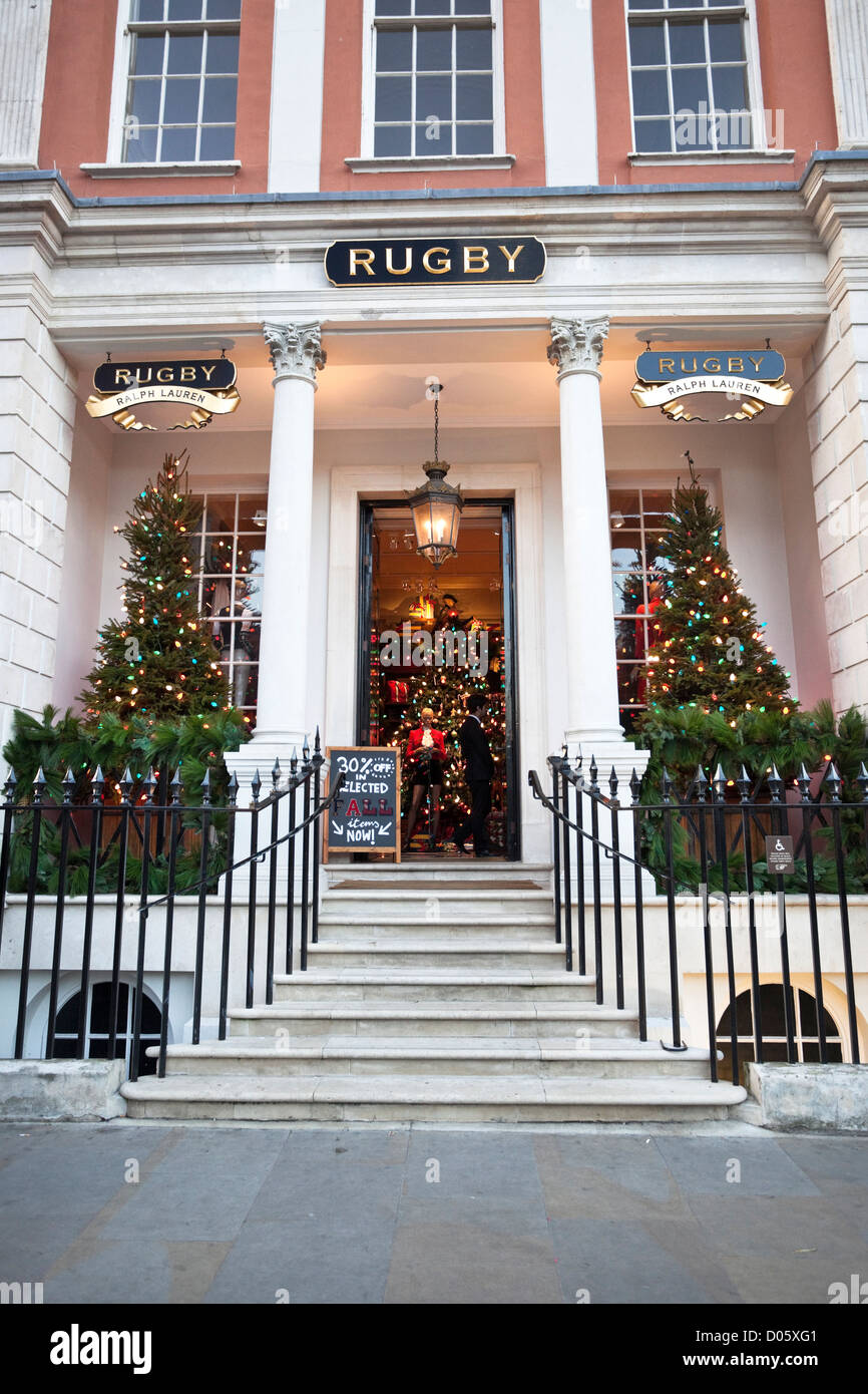 Décoration de Noël sur Ralph Lauren Rugby Store, Covent garden, London, England, UK Banque D'Images