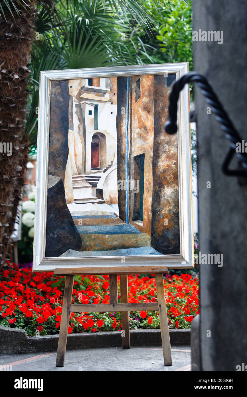 Peinture Sur Un Chevalet Affiche Dans Une Rue Positano Campanie Italie Photo Stock Alamy