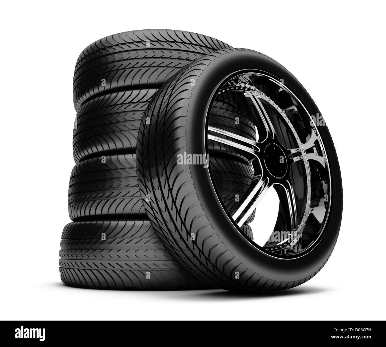 Pneus 3d isolé sur fond blanc Banque D'Images
