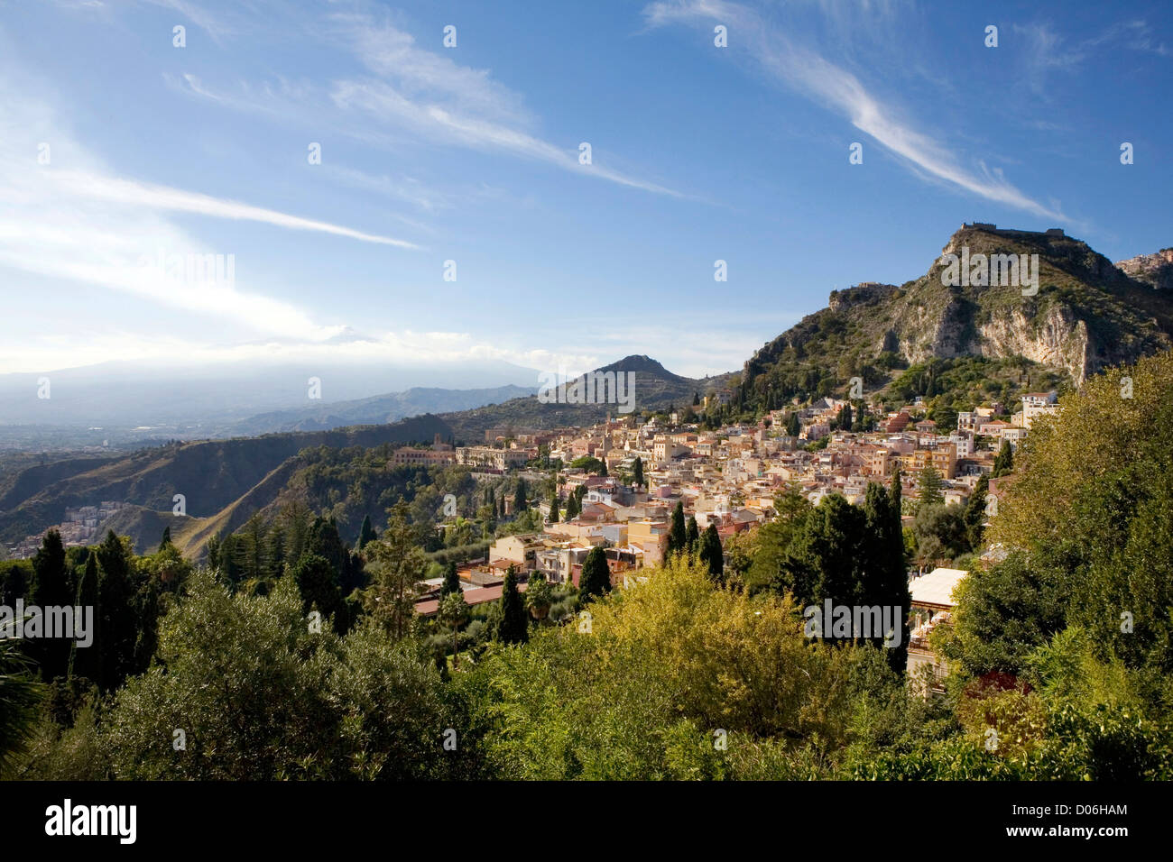 Vue sur Taormina, Sicile, Italie Banque D'Images