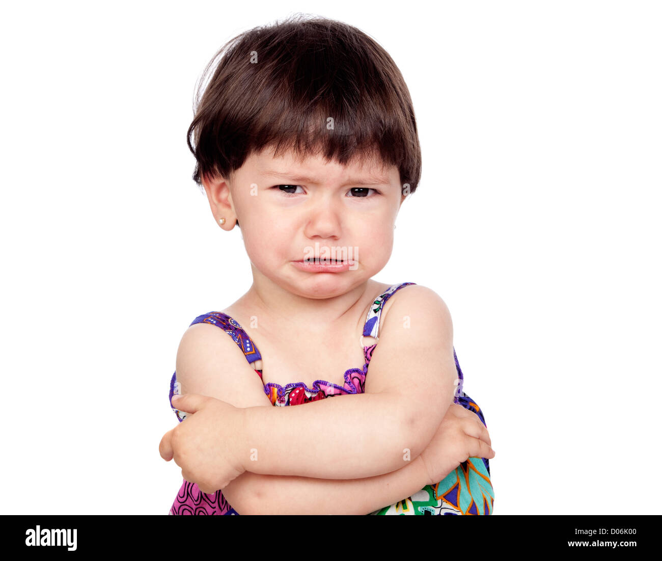 Triste A Pleurer Bebe Fille Isolee Sur Un Over White Background Photo Stock Alamy