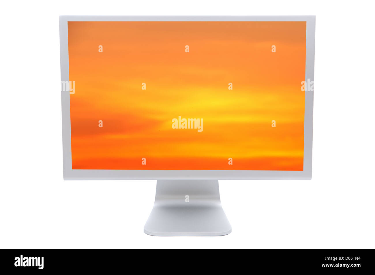 Le moniteur de l'ordinateur avec un ciel orange isolés aucun un over white background Banque D'Images