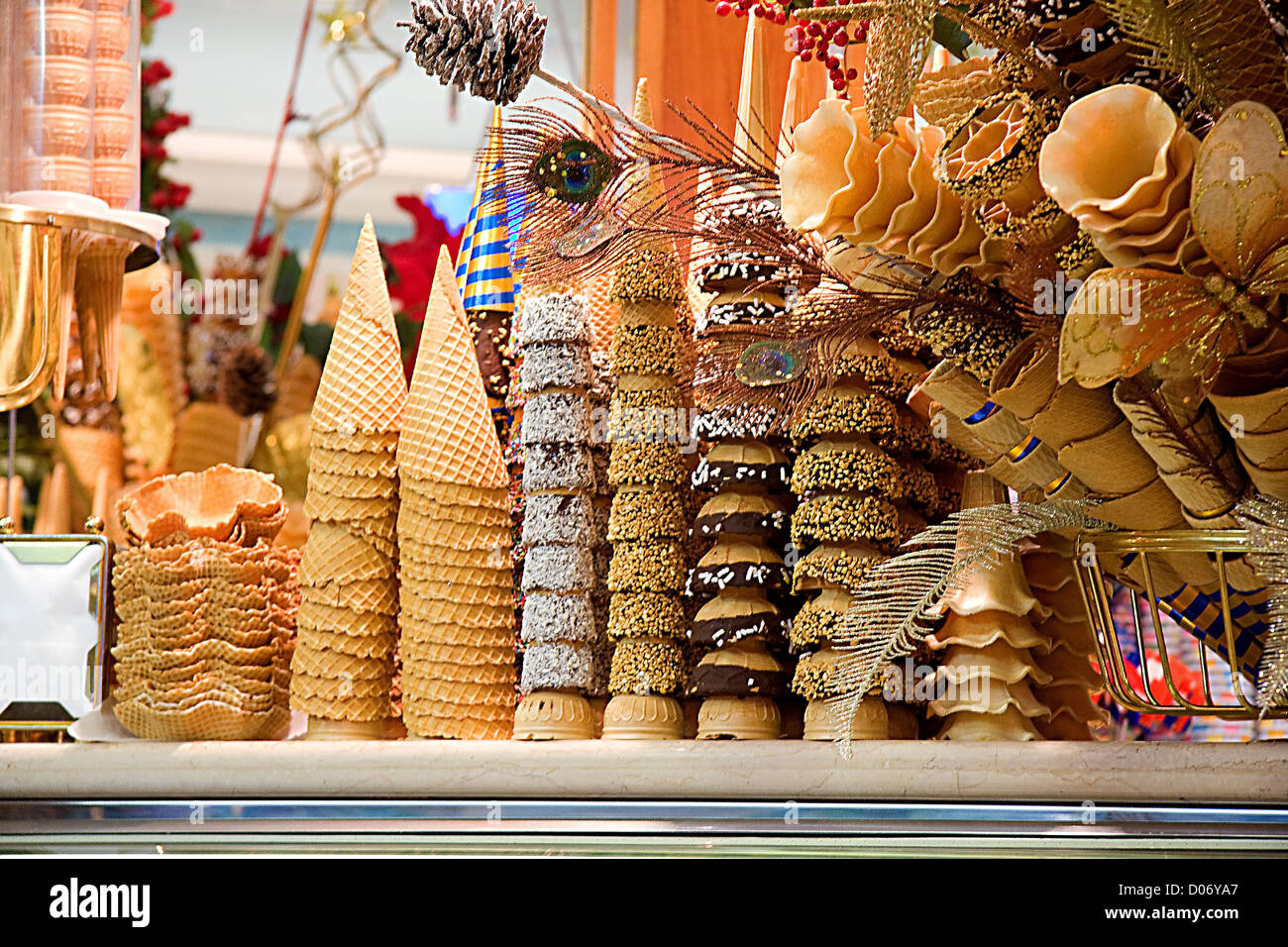 Beaucoup de beau ice cream cones en libre Banque D'Images