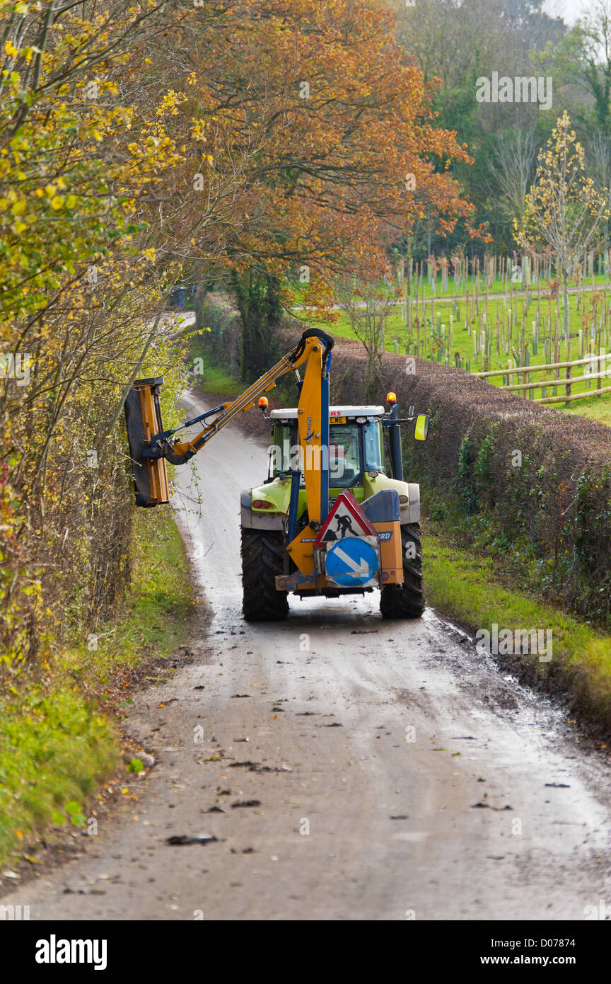 Le tracteur au travail réduire les arbres Banque D'Images