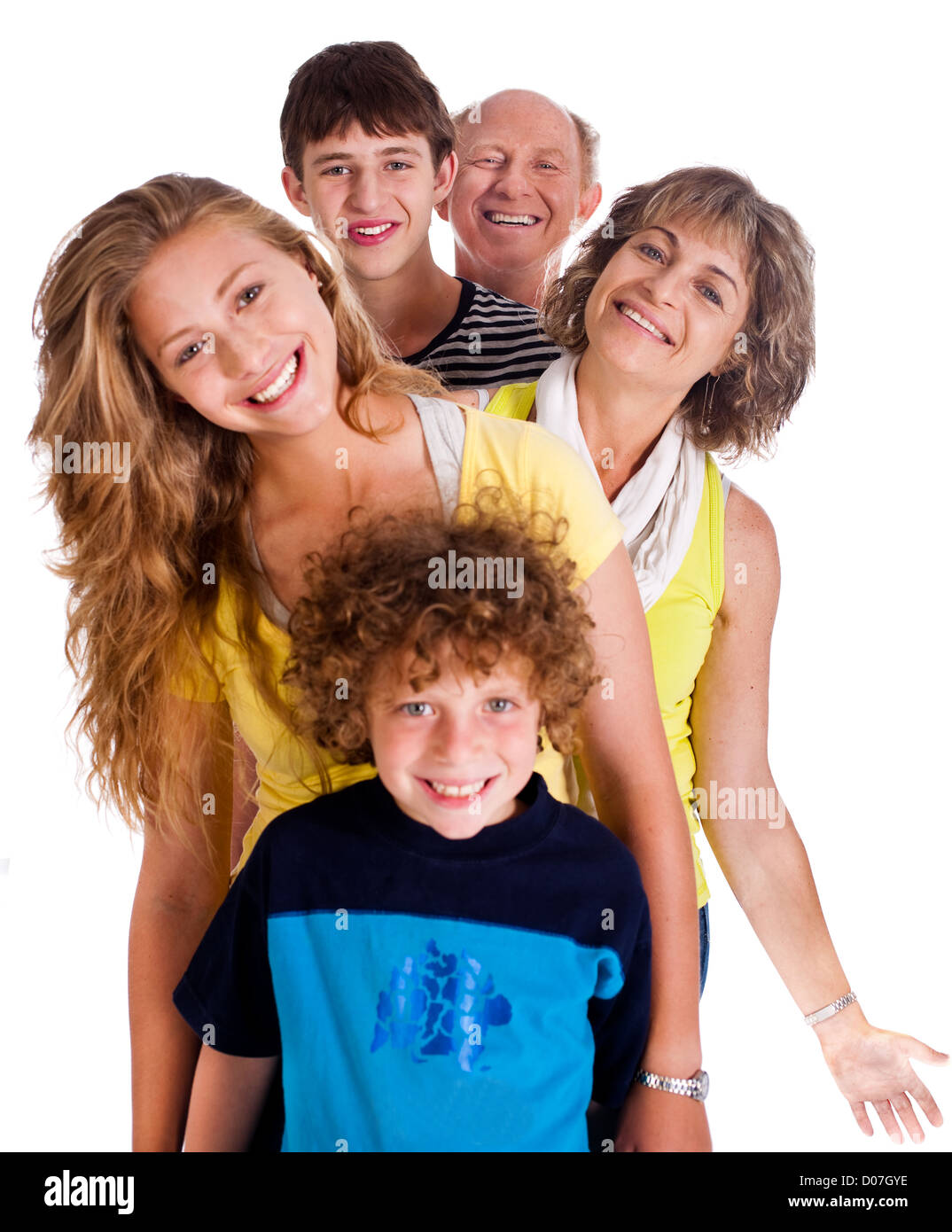 Portrait de famille heureuse isolé sur un fond blanc.. Banque D'Images