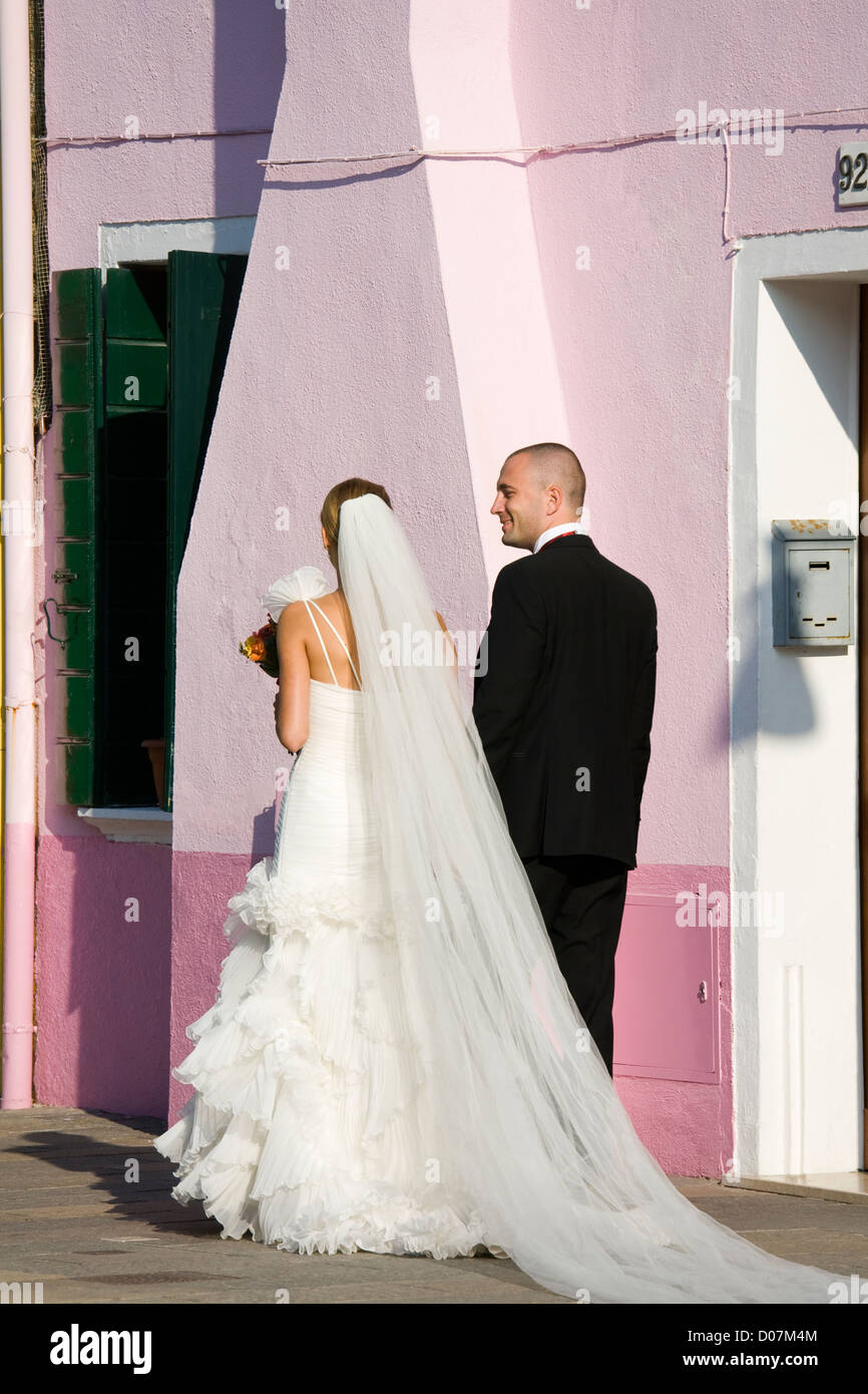 Mariage sur l'Île Burano,Venise,Italie,Europe Banque D'Images