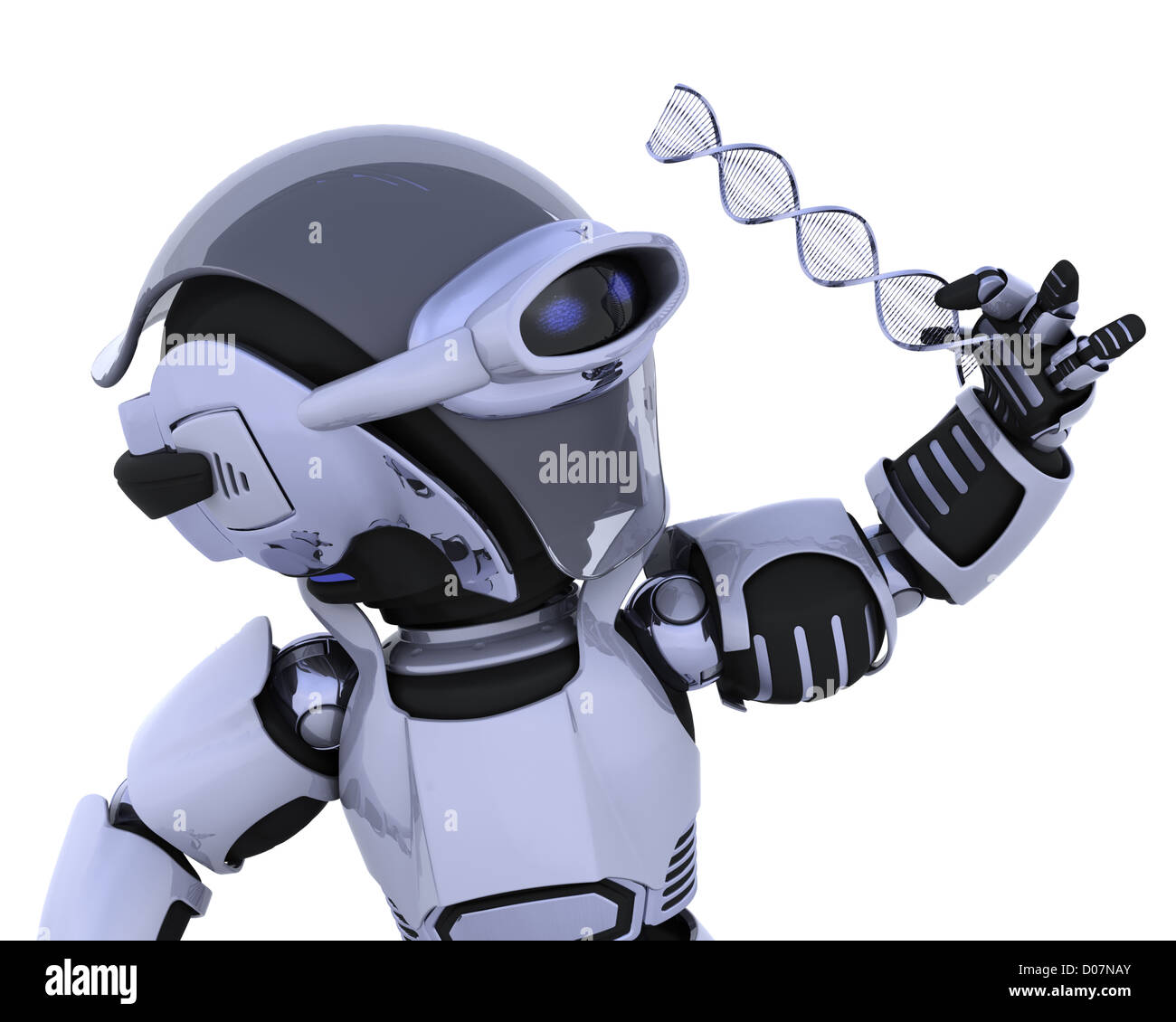 3D render of a robot inspecter un brin d'ADN Banque D'Images