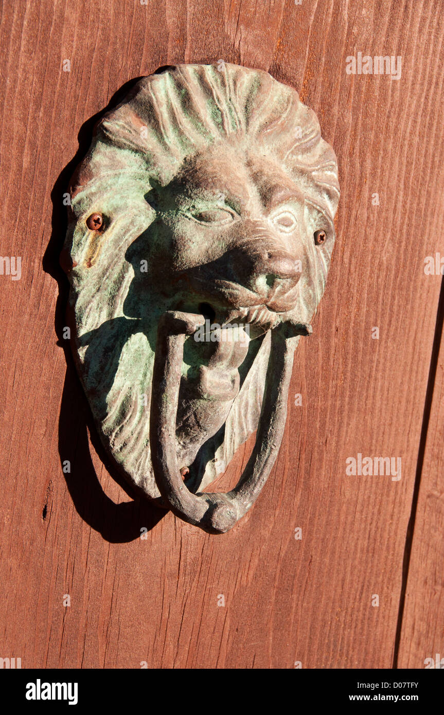 Face doorknocker lion Banque D'Images