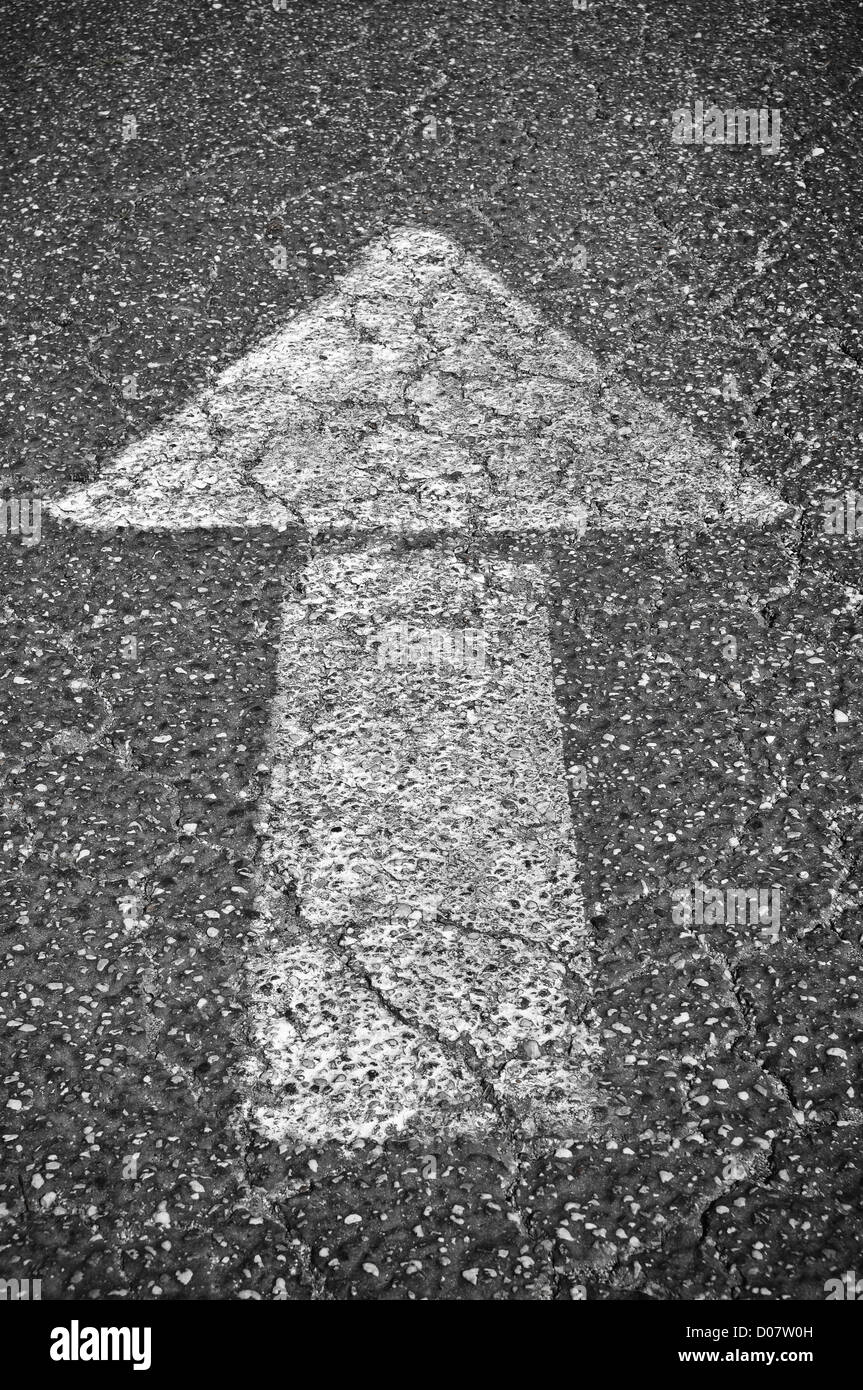 Flèche directionnelle en noir et blanc sur l'Asphalte Banque D'Images