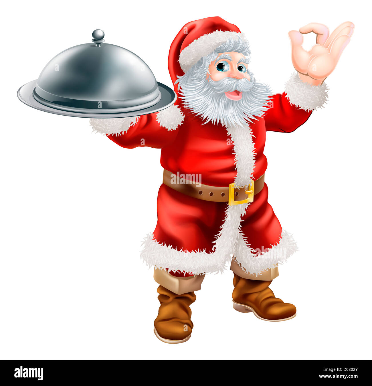Dessin Pere Noel Avec Sa Main Une illustration du Père Noël faisant un signe parfait du chef avec sa main  et tenant un plateau couvert de nourriture Photo Stock - Alamy